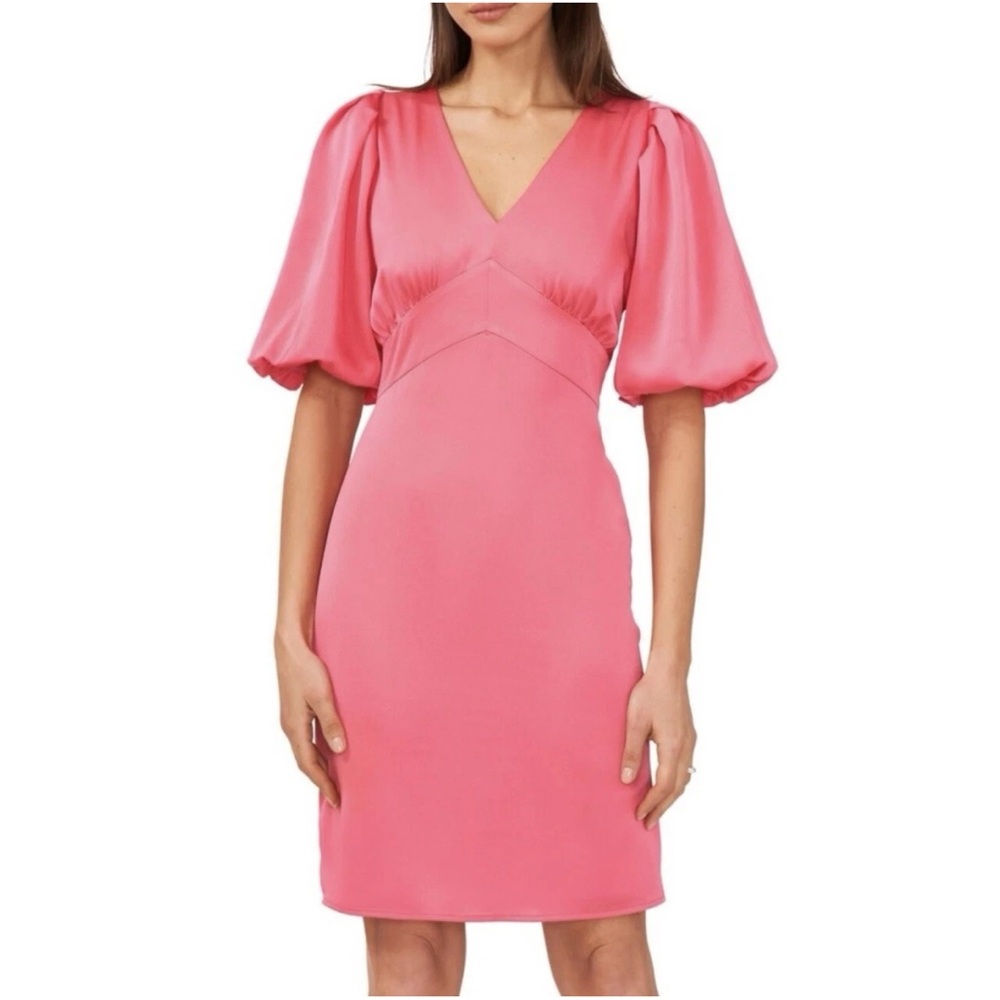 Halogen satin Pink Puff Sleeve Dress with side zipper size small